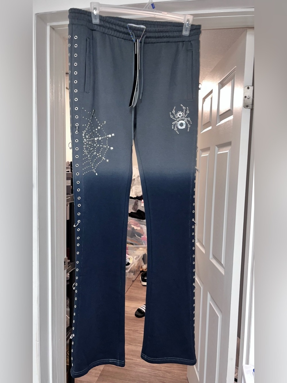 Spiders from Neiman Marcus ombré Embellished Sweatpants spider 🕷️web nwt large